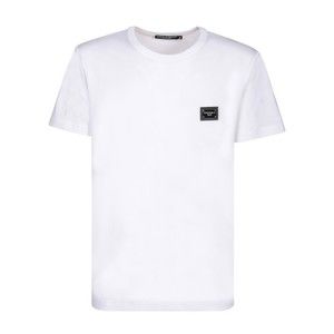 Dolce & Gabbana White Cotton T-Shirt With Silver Plaque Logo - NWT